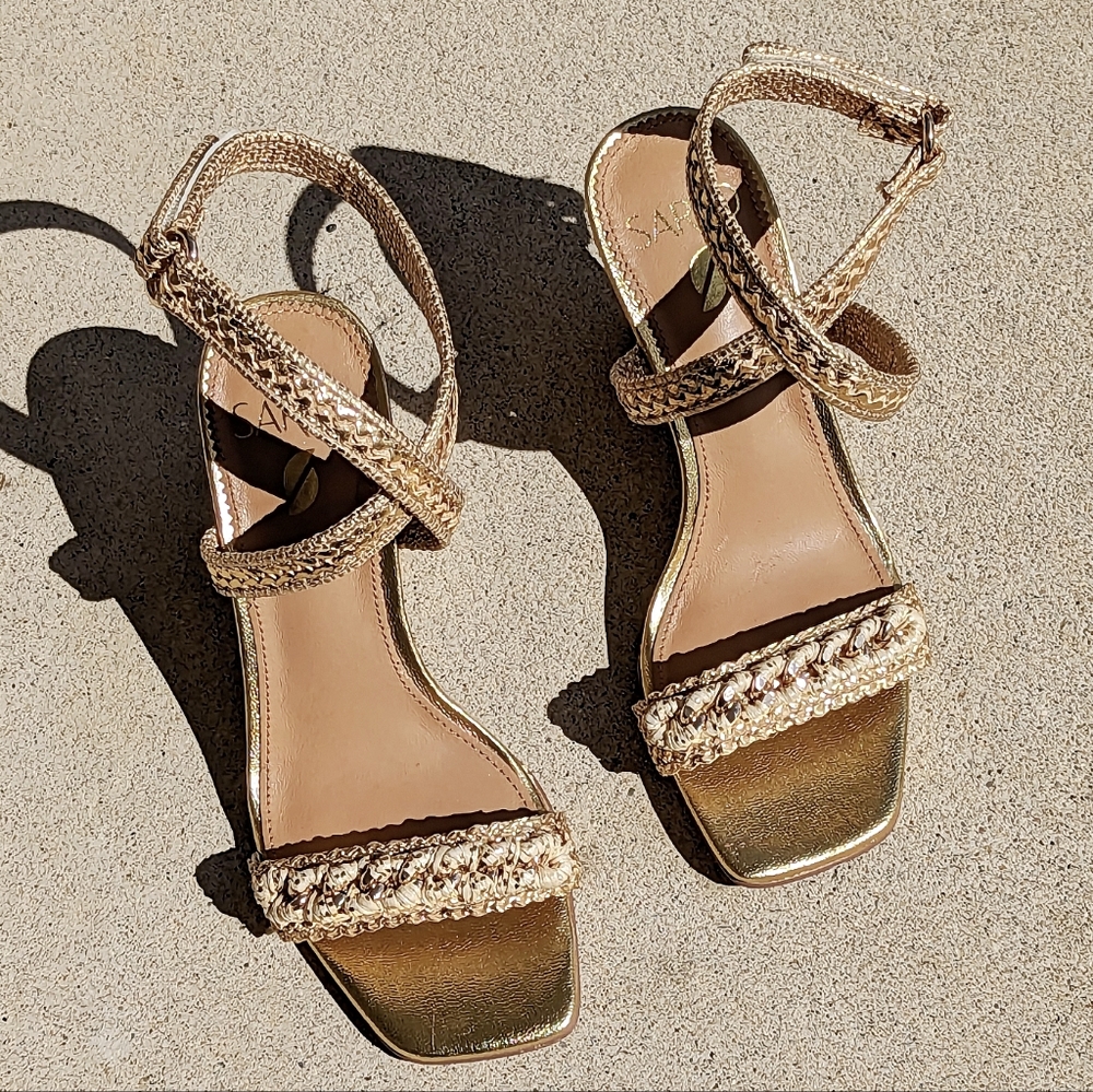 SARTO by Franco Sarto wrap ankle strap woven metallic wedge heel sandal 6 - Picture 3 of 10